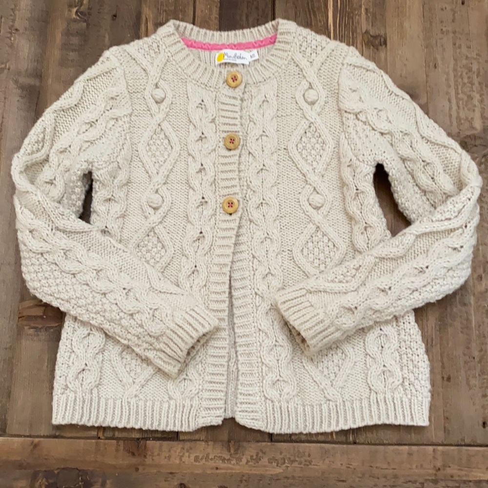 Mini Boden Cardigan knit neutral 8-9y  wood buttons